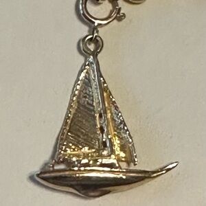 14K Solid Gold Sailboat Nautical Charm with spring clasp ~2.36 grams 3D Vintage